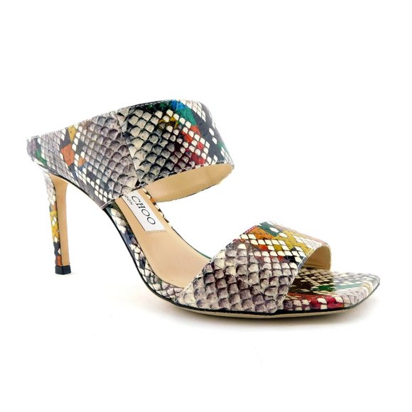 JIMMY CHOO Snakeskin Slide Heel Mule Sandals 36.5